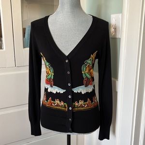 Incredibly Rare Vintage Hermes 100% silk wool deity black cardigan sweater